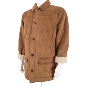 L.L. Bean Men's Sherpa Lined Winter Coat Brown/Tan Size L Soft Faux Suede